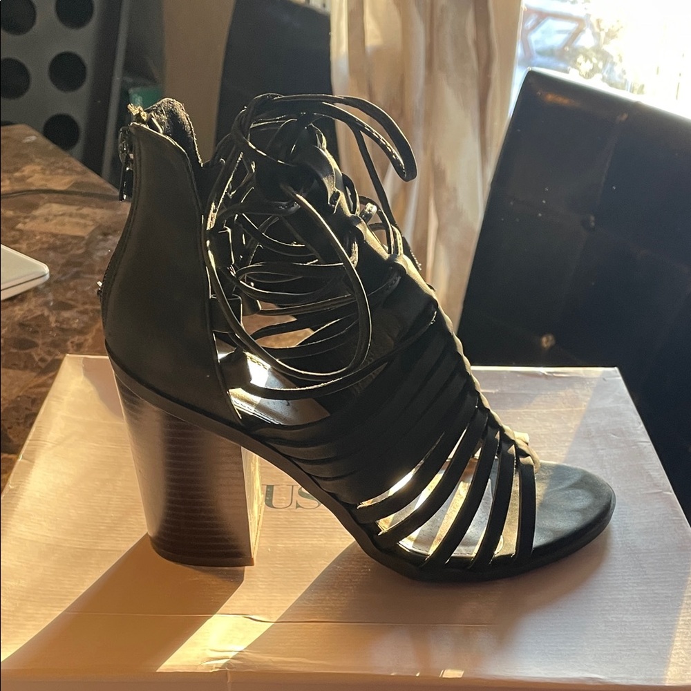 JustFab Black Strappy Block Heel Sandals